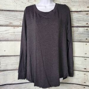 Cabi Women’s Medium Charcoal Gray Long Sleeve Strappy V-Neck Top Rayon Blend